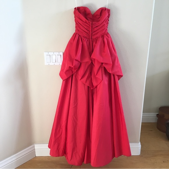 Vintage Mike Benet Formals Red Taffeta Strapless Gown Small Rhinestones - Picture 4 of 10
